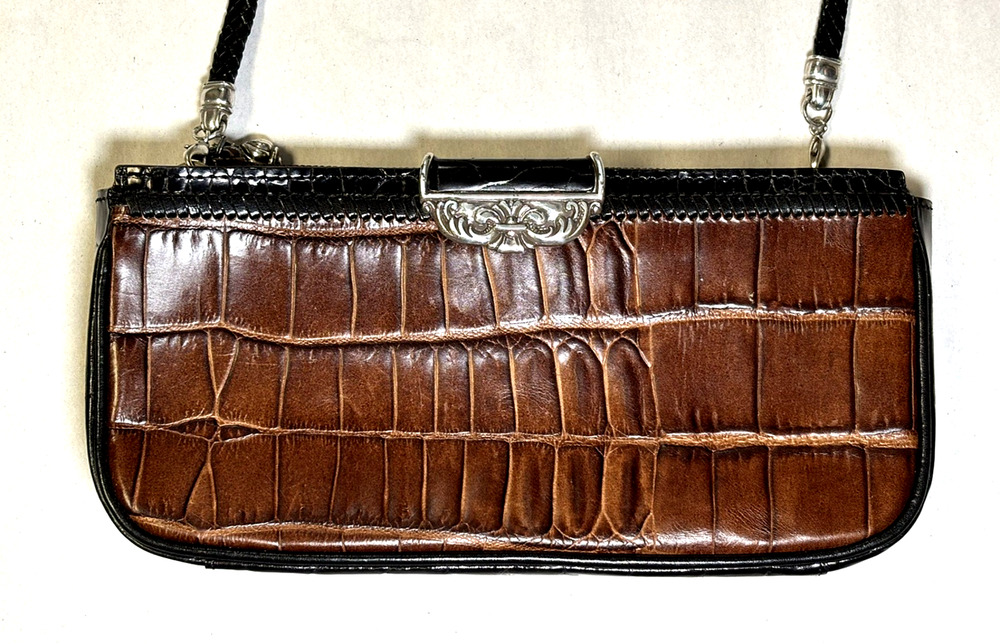 Vintage Brighton Black & Brown Leather Crossbody Wallet-Style Bag Purse